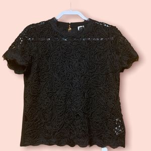 Black lace short sleeve blouse from Anne Klein size large.